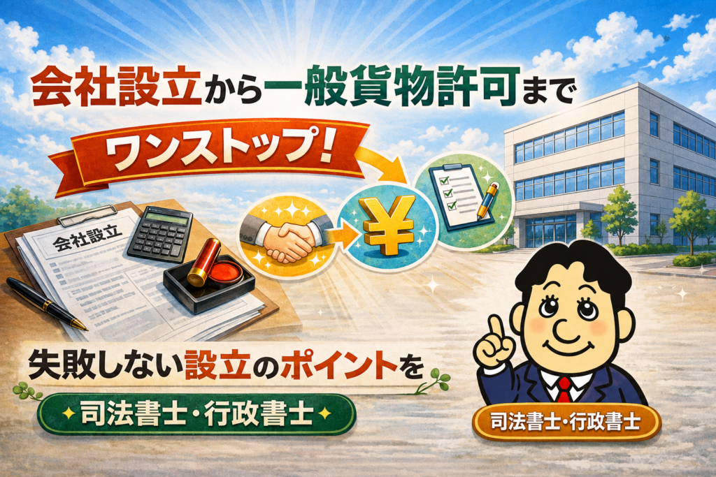 会社設立手続き・定款作成・登記申請・一般貨物許可について司法書士が解説する横濱つきあかり法務事務所のブログ記事アイキャッチ画像