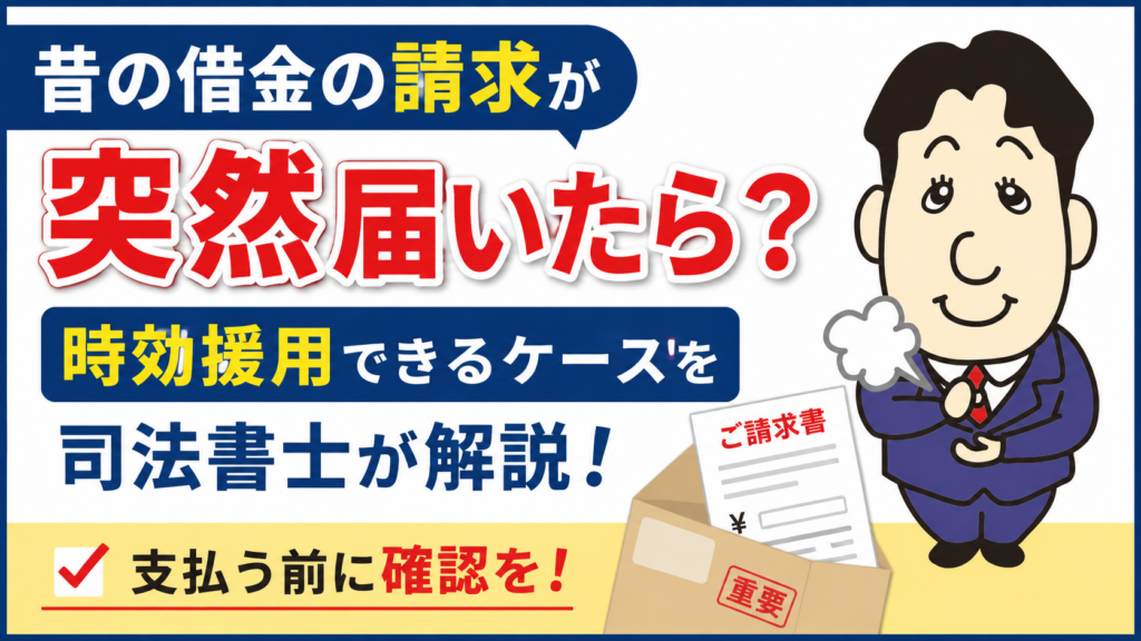 昔の借金の請求が突然届いたら?時効援用できるケースを司法書士が解説について司法書士が解説する横濱つきあかり法務事務所のブログ記事アイキャッチ画像