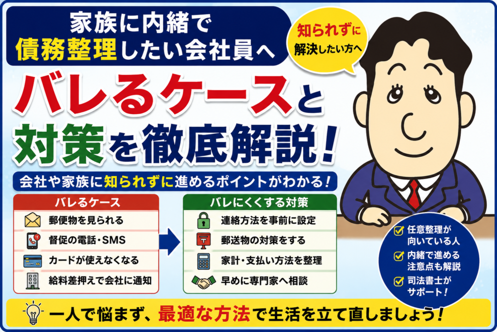 家族に内緒で債務整理したい会社員へ｜バレるケースと対策について司法書士が解説する横濱つきあかり法務事務所のブログ記事アイキャッチ画像