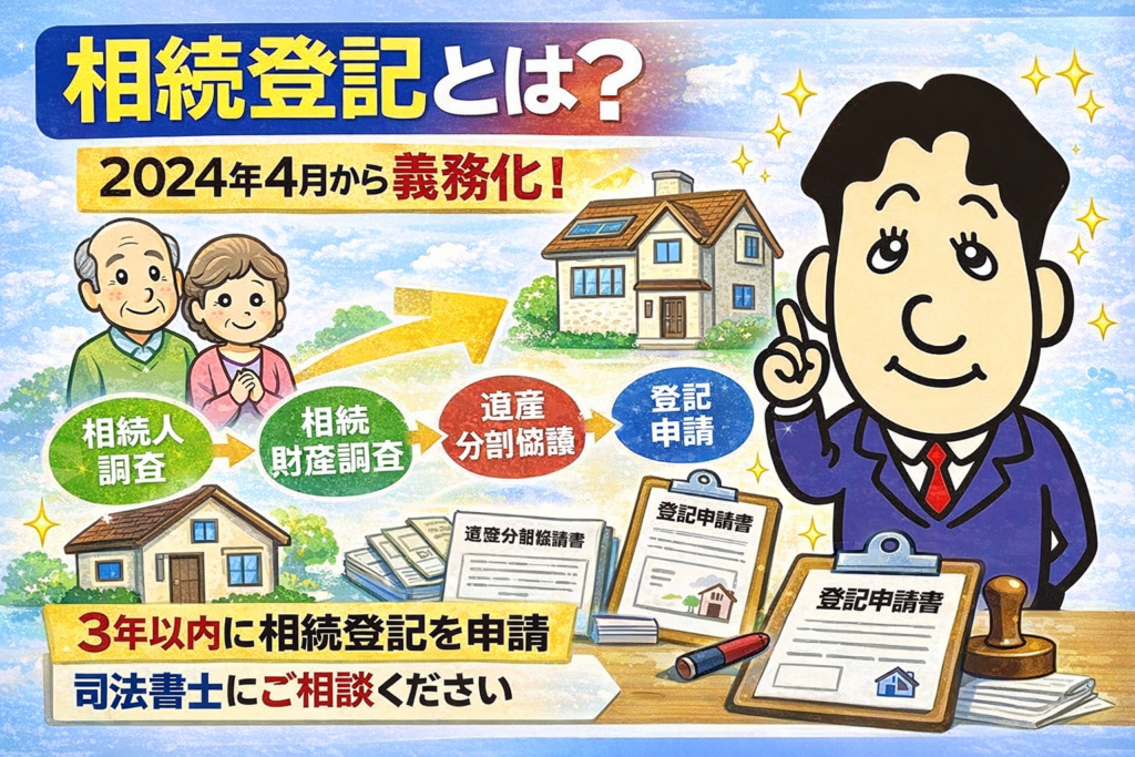 相続登記とは？義務化の内容・手続きの流れ・必要書類について司法書士が解説する横濱つきあかり法務事務所のブログ記事アイキャッチ画像