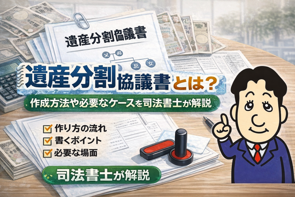 遺産分割協議書とは？作成方法や必要なケースについて司法書士が解説する横濱つきあかり法務事務所のブログ記事アイキャッチ画像