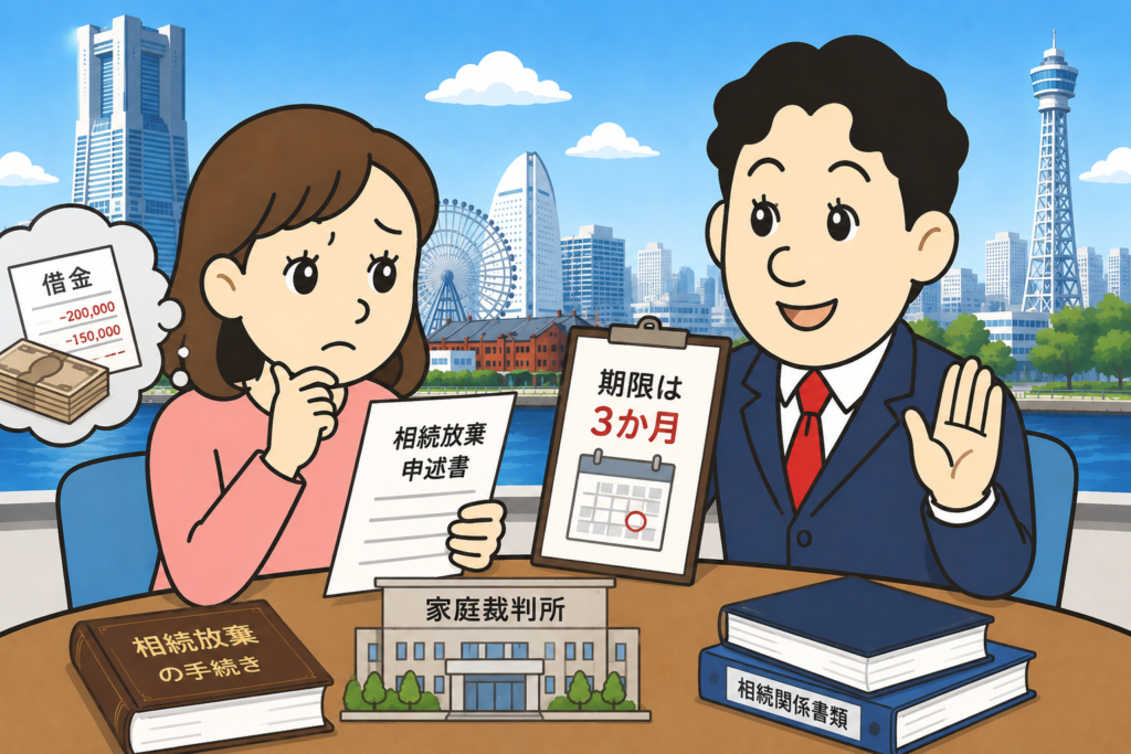 相続放棄について相談する相続人と司法書士