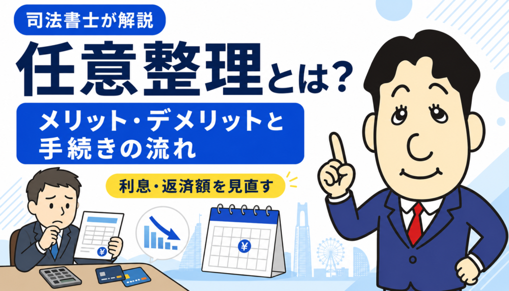 任意整理とは?メリット・デメリットについて司法書士が解説する横濱つきあかり法務事務所のブログ記事アイキャッチ画像タイトル