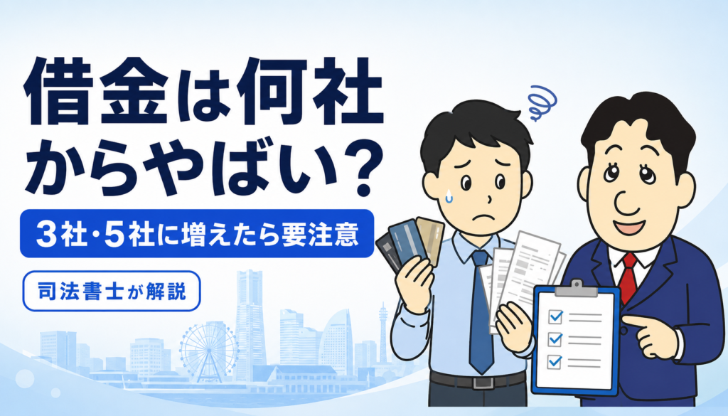 借金は何社からやばいかについて司法書士が解説する横濱つきあかり法務事務所のブログ記事アイキャッチ画像