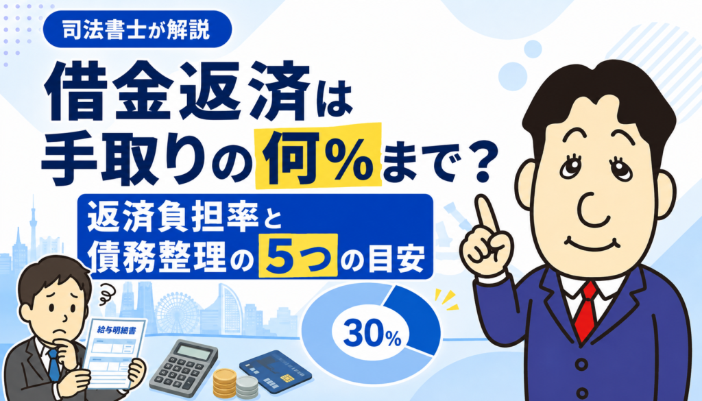 借金返済は手取りの何％までか返済負担率と債務整理の目安を司法書士が解説するアイキャッチ画像