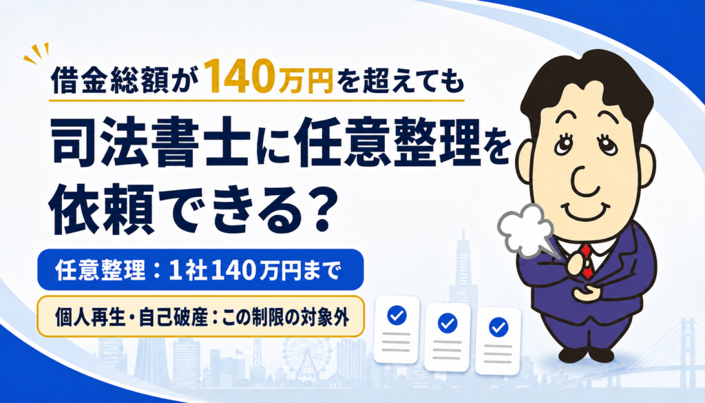 借金総額が140万円を超えても司法書士に任意整理を依頼できるかを解説するアイキャッチ画像