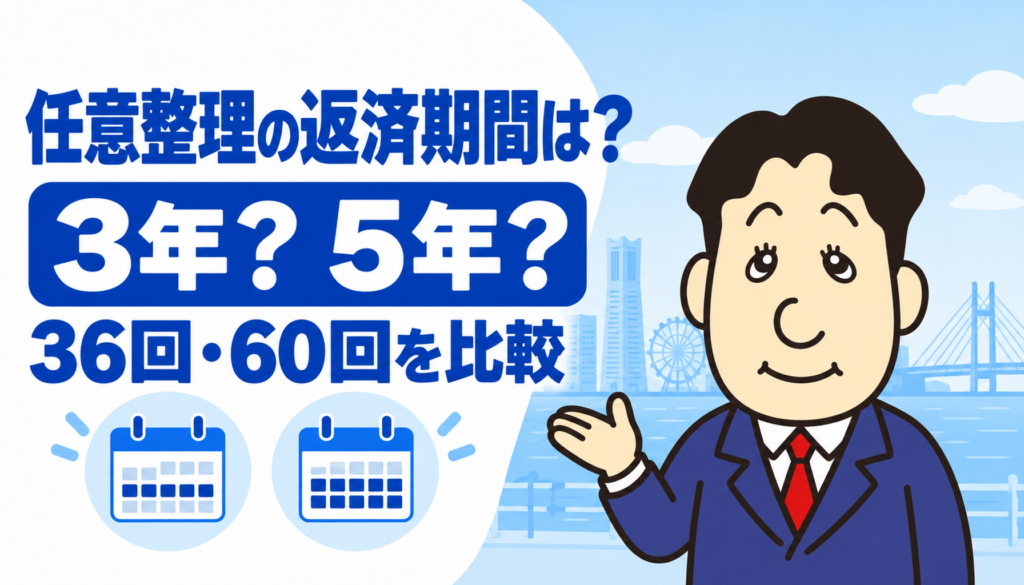 任意整理の返済期間と3年・5年の返済額について司法書士が解説する横濱つきあかり法務事務所のブログ記事アイキャッチ画像