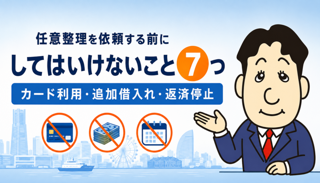 任意整理を依頼する前にしてはいけないこと7つを司法書士が解説する横濱つきあかり法務事務所のブログ記事アイキャッチ画像