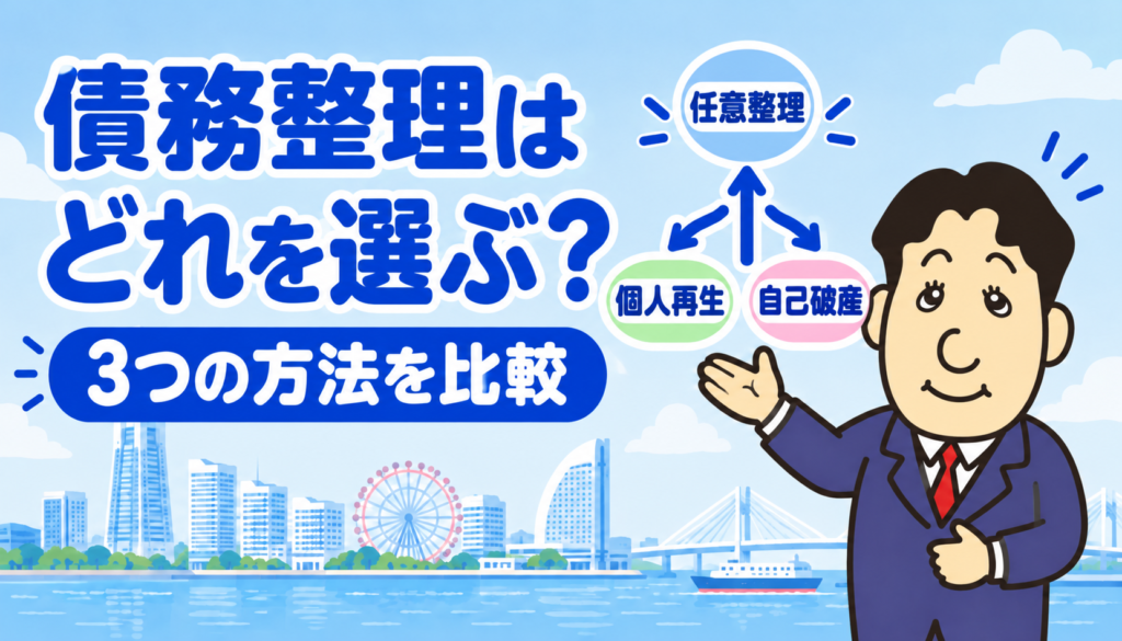 任意整理・個人再生・自己破産の選び方を司法書士が比較するブログ記事アイキャッチ画像