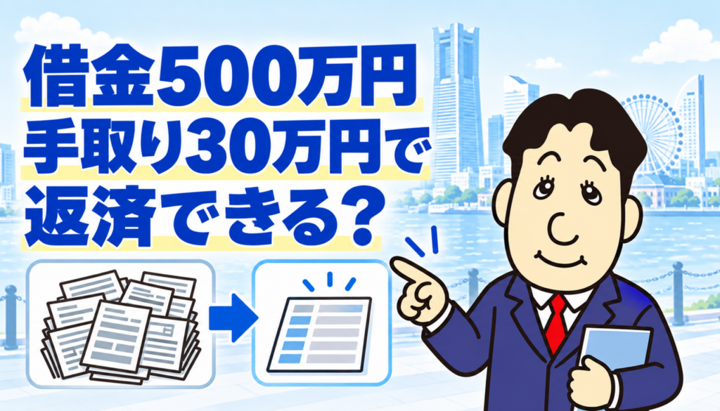 借金500万円を手取り30万円で返済できるか司法書士が解説する横濱つきあかり法務事務所のブログ記事アイキャッチ画像