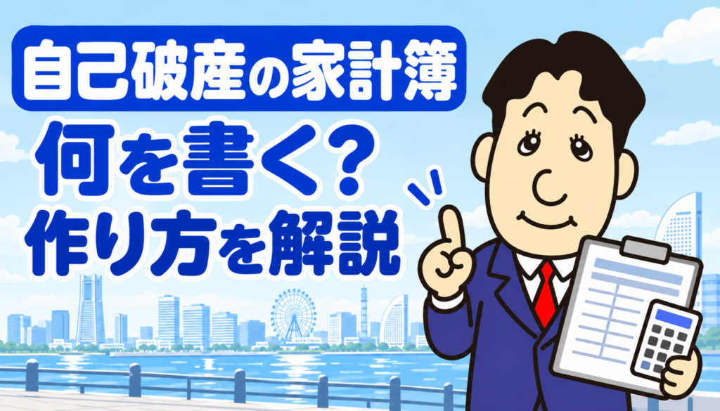 自己破産で提出する家計簿と家計収支表の作り方を司法書士が解説する横濱つきあかり法務事務所のブログ記事アイキャッチ画像